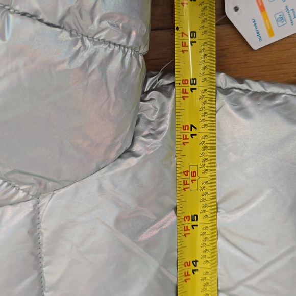 THEREABOUTS GIRLS SILVER "SHIMMER" PUFFER HOODED WINTER COAT SIZE XL 16 - Picture 11 of 16